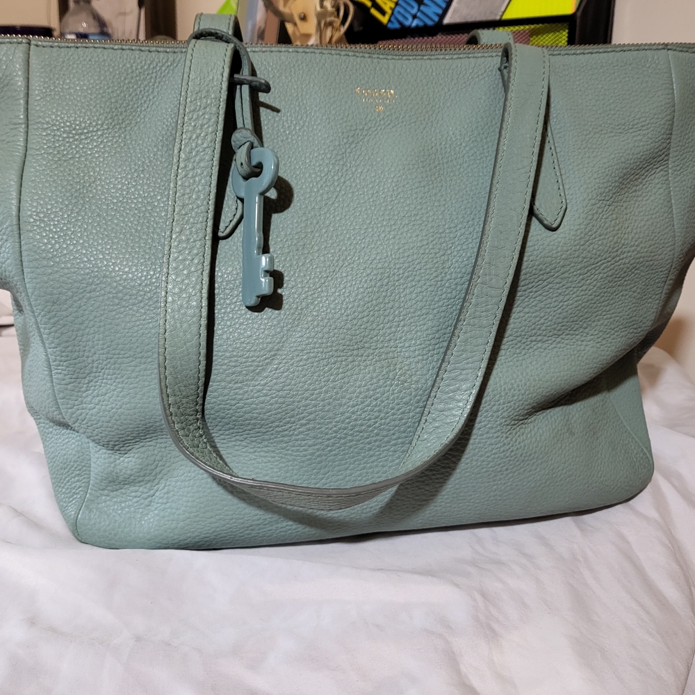 Fossil Mint Green Leather Tote Bag